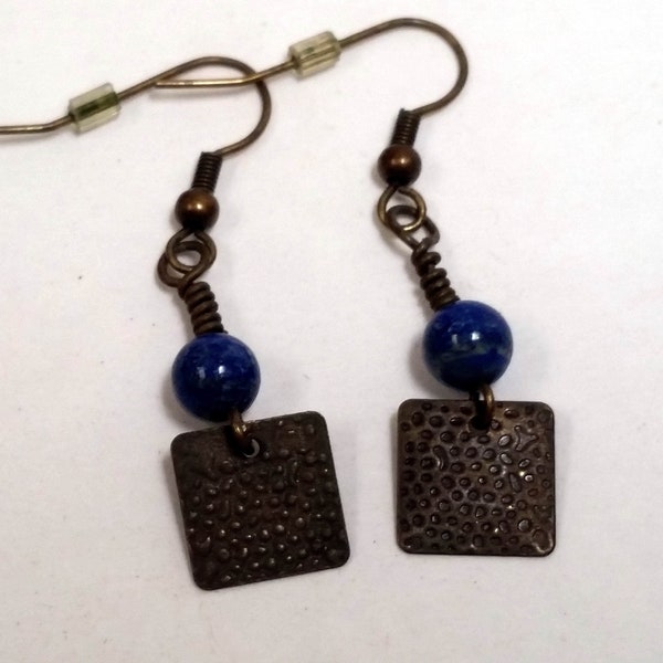 midnight Blue Jasper and Oxidized Brass dangle earrings