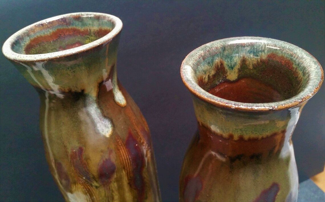 Long Tall Stoneware Vases Pair of 2 Pottery Vases/bottles Etsy