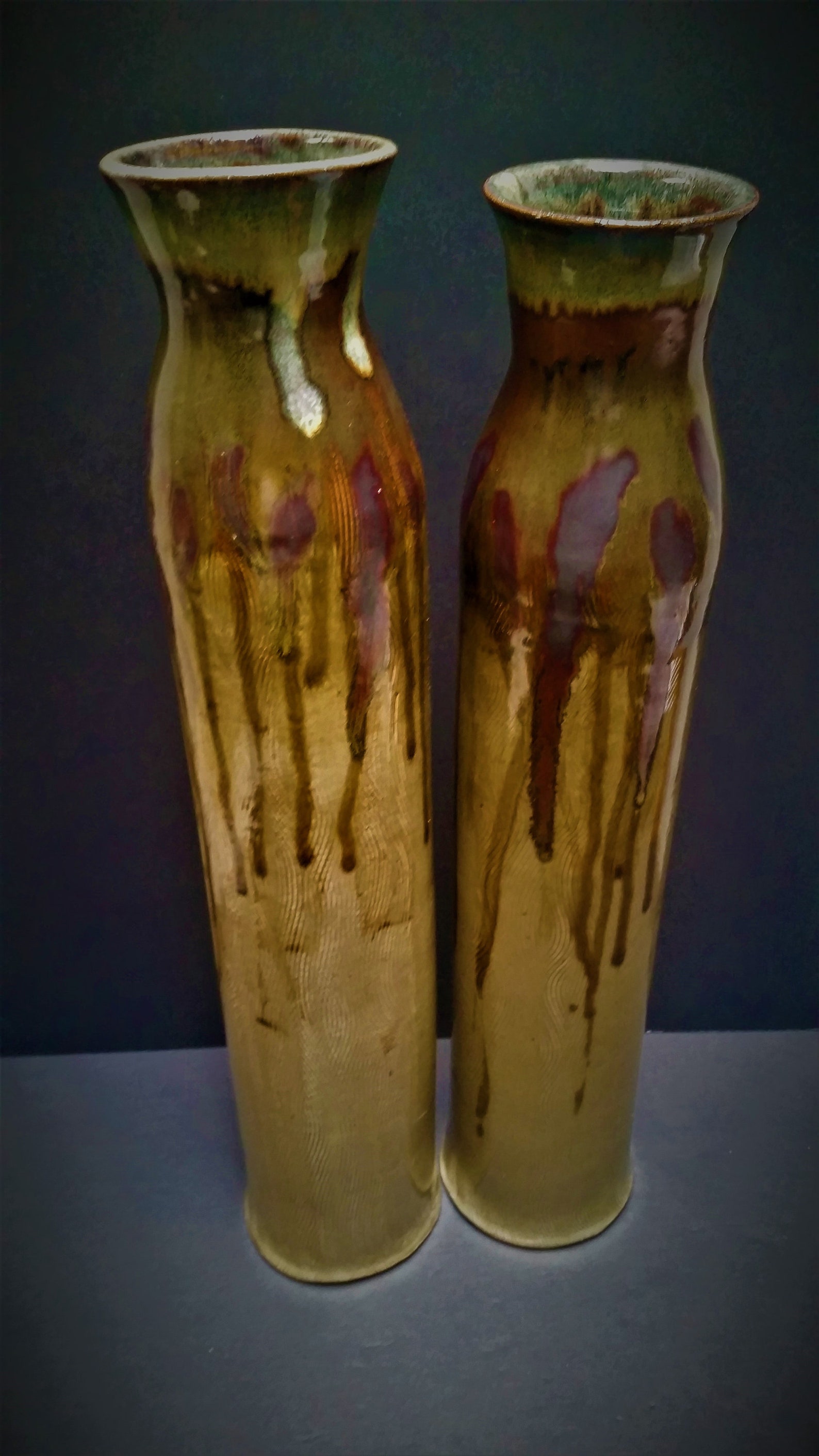 Long Tall Stoneware Vases Pair of 2 Pottery Vases/bottles Etsy