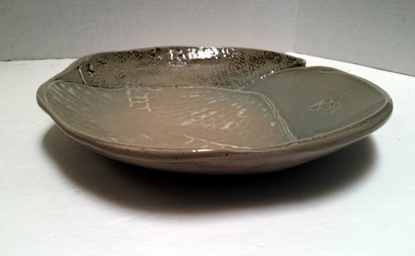 Handbuilt Shallow Ceramic BOWL Celadon Glaze Fruit Bowl Art Etsy