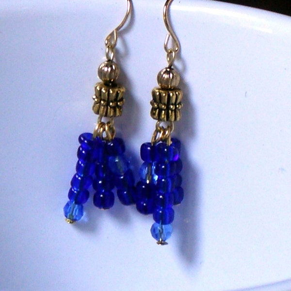 60% Off..Blue Glass bead dangle earrings