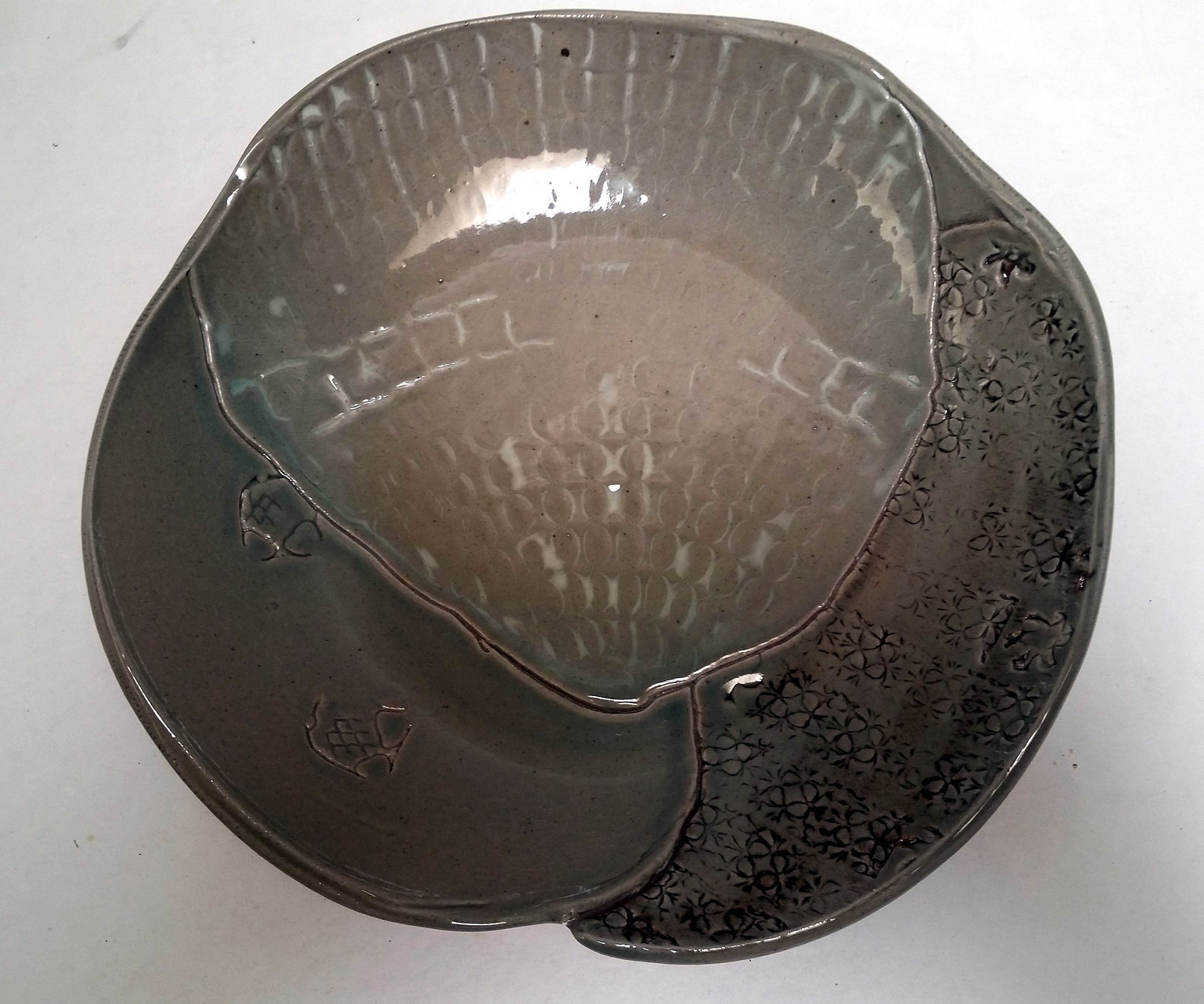 Handbuilt Shallow Ceramic BOWL Celadon Glaze Fruit Bowl Art Etsy