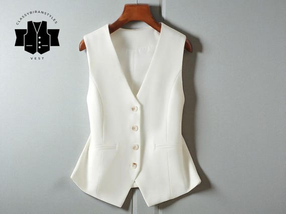 Women's Slim Fit V-Neck Vest | Button Up Short Waistcoat | Sleeveless Tailored Top | Chic Layering Piece | Elegant Business Outfit