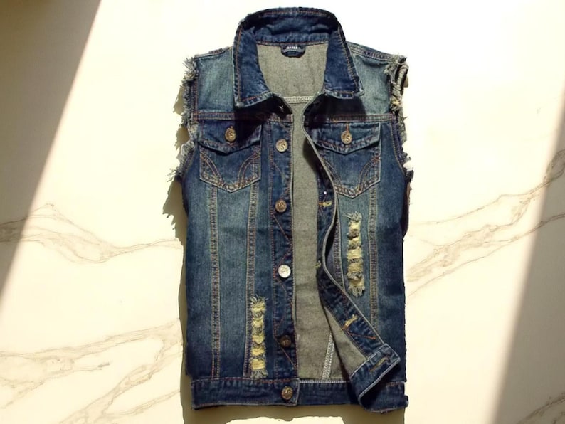 Men’s Ripped Denim Vest | Summer Sleeveless Tank Top | Retro Cowboy ...