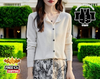 Women's Cozy Knit Cardigan | Soft Wool-Blend Sweater | Long Sleeve Knitwear | Warm Everyday Layer | Comfortable Wardrobe Staple