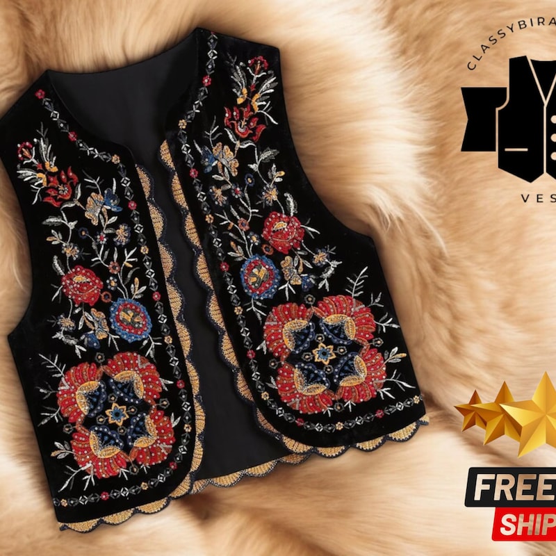 HAZELNUT - Waistcoat Top with Cord Embroidery