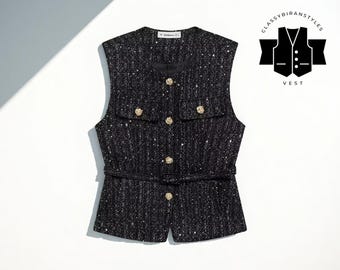 Ärmelloses Weste-Oberteil für Frauen | Elegante O-Neck Weste mit Gürtel | Geknöpft Workwear Blazer-Stil | Lässige Lagenlook Oberbekleidung