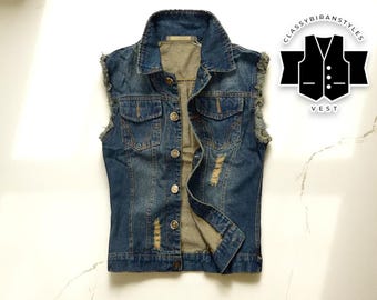 Déchiré en jean pour hommes | Camisole d'été sans manches | Tenue de cow-boy rétro | Veste hip-hop en jean délavé | Mode streetwear décontractée