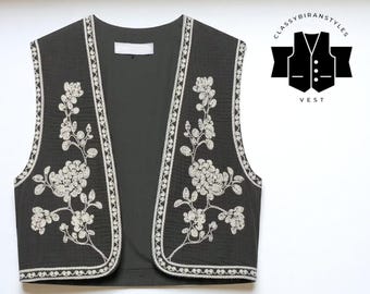 Flower Embroidery Jacket | Lady Stitching Crop Waistcoat | Elegant Floral Top | Casual Summer Fashion | Lightweight & Stylish