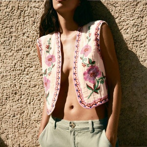 Open Front Blumenweste | Oberbekleidung Ärmellos | Frauen bequem locker Boho