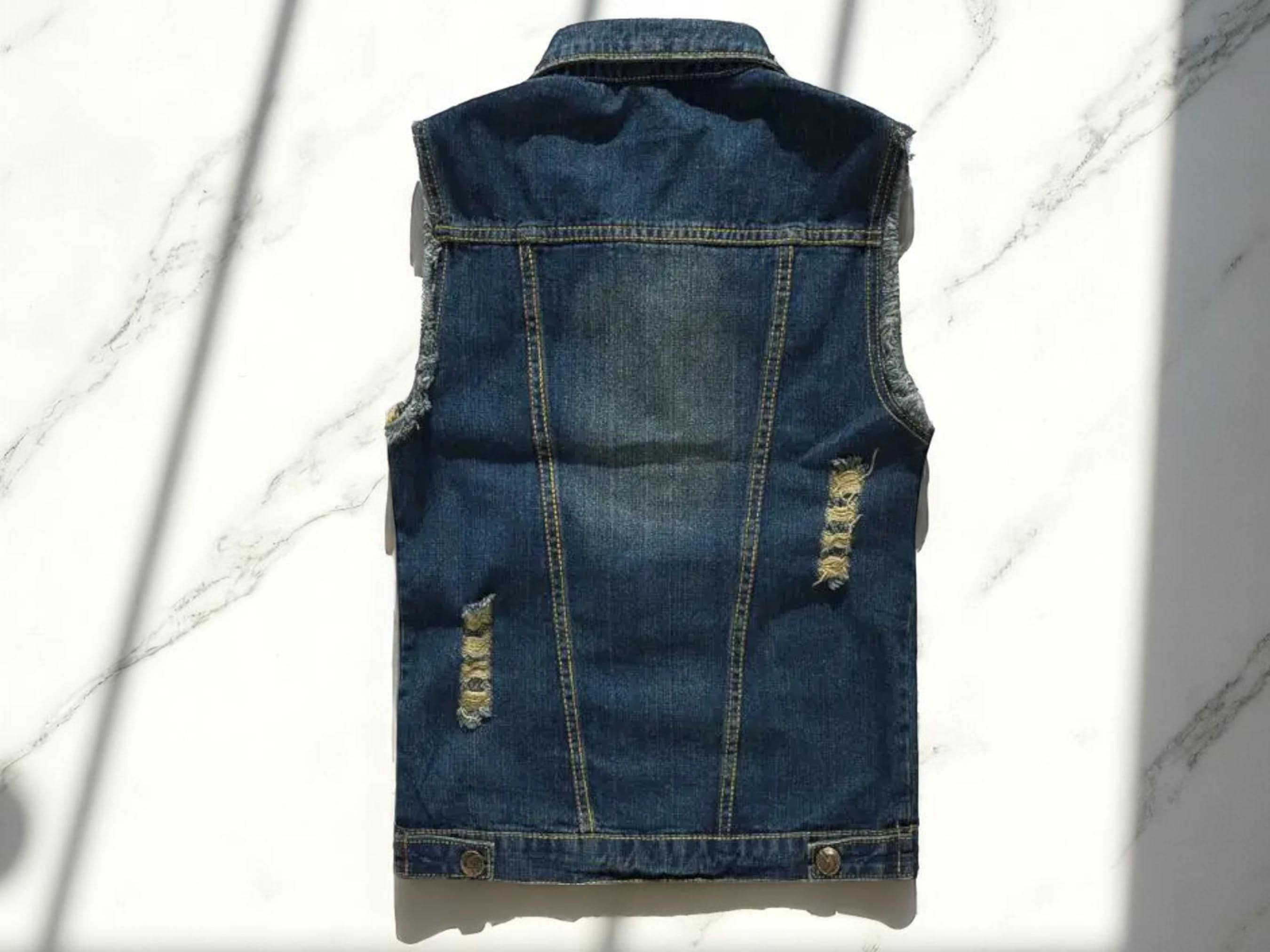 Men’s Ripped Denim Vest | Summer Sleeveless Tank Top | Retro Cowboy ...