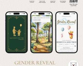 Bearbeitbare Winnie the Pooh Gender Reveal Einladung, animierte digitale Vorlage mit Lo-Fi-Musik, ein großes Abenteuer, GRV-5302