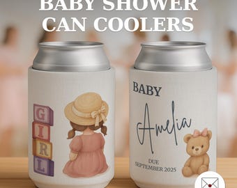 Personalisierte süße Baby-Babyparty-Dosenkühler, rosa Fliege, Dose gemütlich, Kühlerhülse, Gastgeschenk, doppelseitiger Druck, KOO-5229