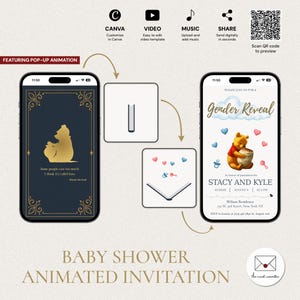 Invitación desplegable editable de Winnie the Pooh para revelar el género, plantilla digital animada, "Creo que se llama amor", GRV-5310