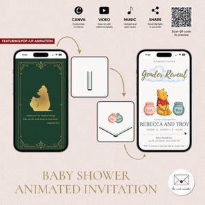Invitación desplegable editable de Winnie the Pooh para revelar el género, plantilla digital animada, "Las cosas más pequeñas", GRV-5311