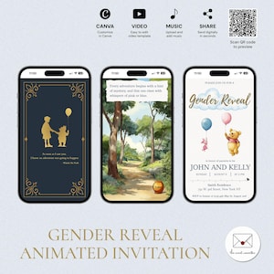 Invitación editable de Winnie the Pooh para revelar el género, plantilla digital animada con música lo-fi, ¡Te espera una aventura!, GRV-5301