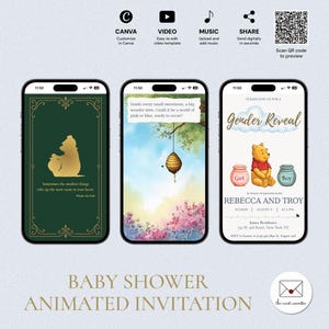 Invitación editable de Winnie the Pooh para revelar el género, plantilla digital animada, música incluida, "Las cosas más pequeñas", GRV-5305