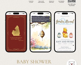 Bearbeitbare Winnie the Pooh Gender Reveal Einladung, animierte digitale Vorlage, inklusive Musik, machen den größten Unterschied, GRV-5306