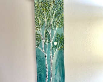 Birch tree wall art original silk art hand painted original contemporary art 12th anniversary gift nature lover gift free shipping