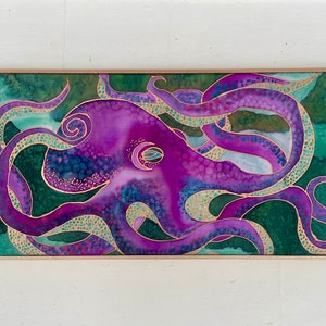 Octopus Original contemporary wall art silk painting for living room unique art for bedroom silk anniversary gift for octopus lover image 1