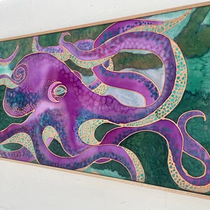 Octopus Original contemporary wall art silk painting for living room unique art for bedroom silk anniversary gift for octopus lover image 9