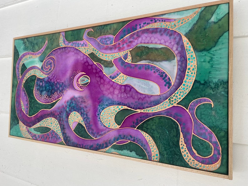 Octopus Original contemporary wall art silk painting for living room unique art for bedroom silk anniversary gift for octopus lover image 9