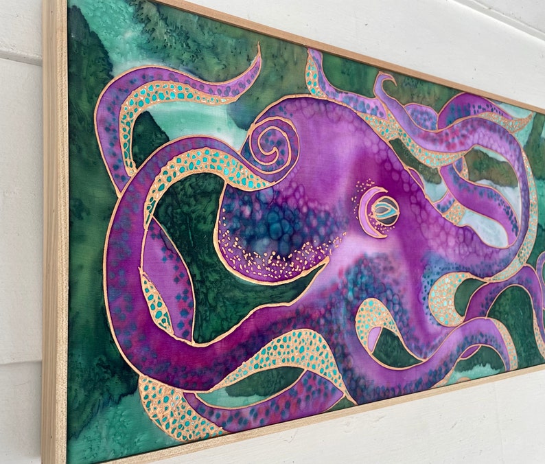 Octopus Original contemporary wall art silk painting for living room unique art for bedroom silk anniversary gift for octopus lover image 8