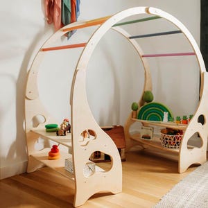 Handmade Rainbow Waldorf Playstand – Colorful Wooden Play Furniture for Kids, Open-Ended Play, Made in Canada