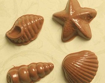 Chocolate seashells are fun to pick up.