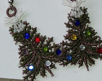 Earrings, Christmas Trees with Swarovski crystals, pierced, READY TO SHIP