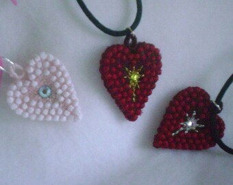 Necklace,Heart Pendant, Embroidered Freestanding Lace, your choice of color with Swarovski crystal, MADE TO ORDER,