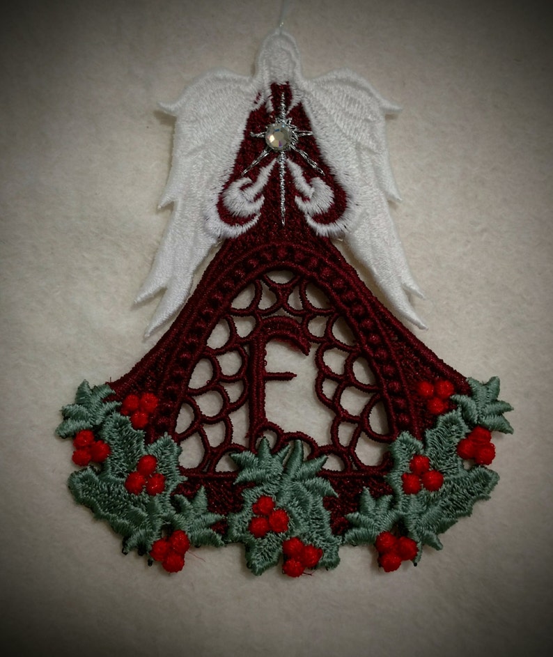 Angel, Christmas Ornament With Holly, Letters, Alphabet, Personalized
