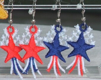 Orecchini, Patriottico, Stella, Giorno dell'Indipendenza, 4 luglio, rosso bianco e blu penzolano PRONTI PER LA SPEDIZIONE