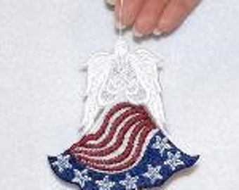 Patriotic Angel Ornament, freestanding lace Angel flag