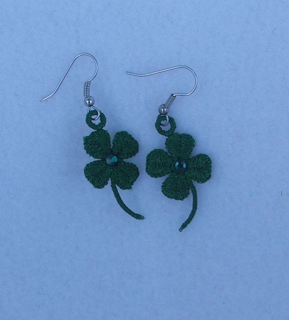 3 leaf green, Shamrock surgical steel earwires Earrings 4 leaf