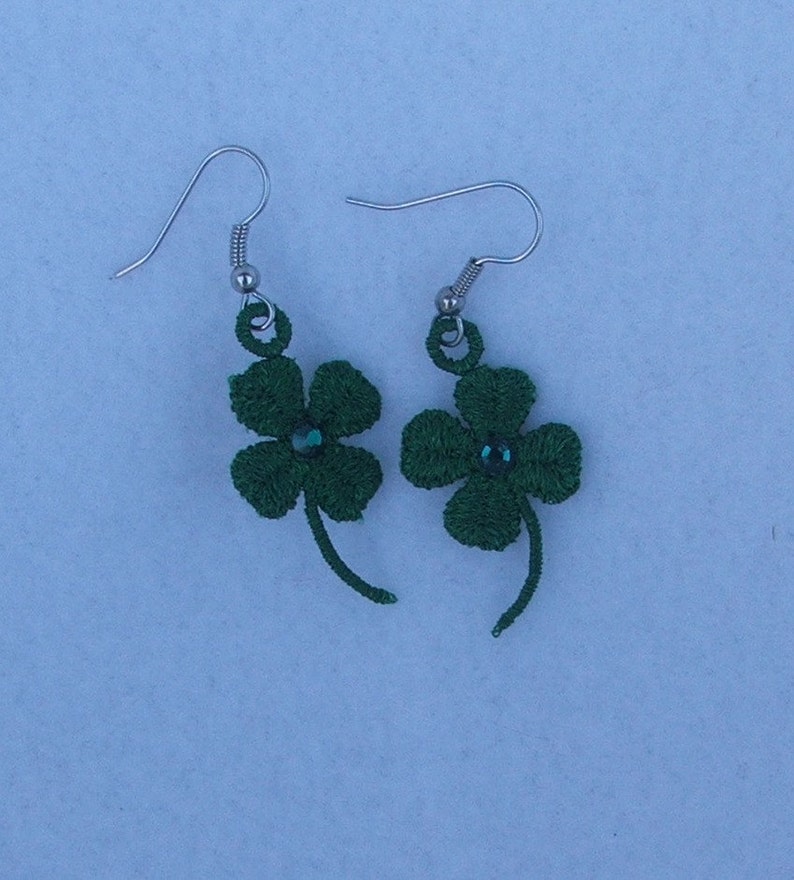 3 leaf green, Shamrock surgical steel earwires Earrings 4 leaf