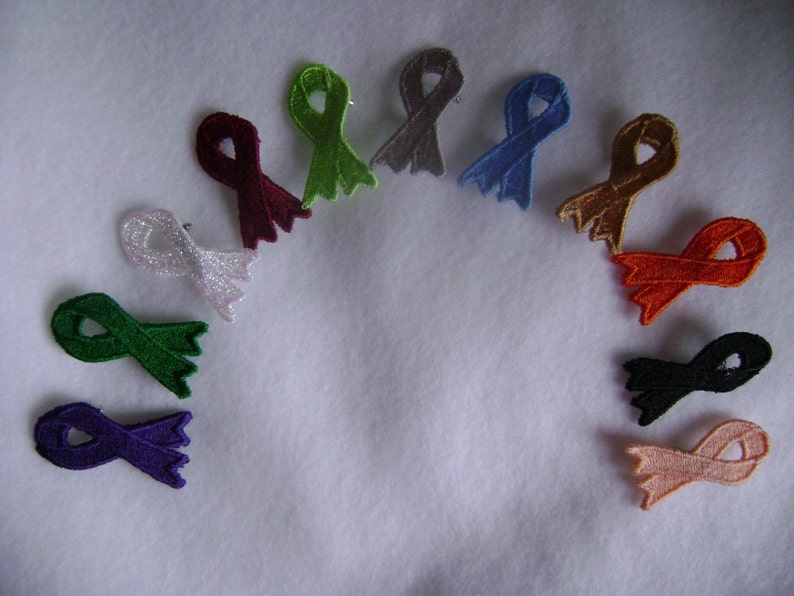 Cancer Awareness Ribbon Embroidered pins, READY TO SHIP image 1