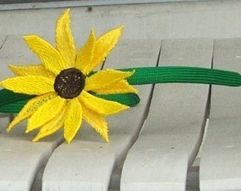 Headband, Green, Black-Eyed Susan, Embroidered Freestanding Lace