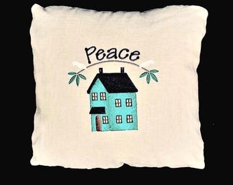 Cuscino, Campagna, Primitivo, Casa, Pace 12x12 su lino