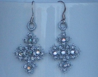 earrings,  Star/Cross, novelty, metallic thread, pierced, Swarovski crystals, dangle, READY TO SHIP