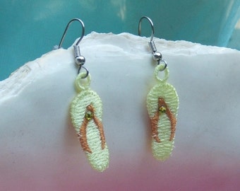 FlipFlop Earrings, yellow with orange , stainless steel, pierced, yellow Swarovski crystal