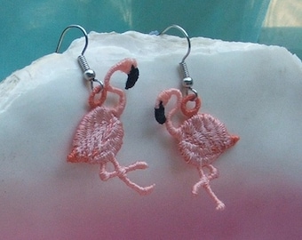 Earrings, Flamingoes, novelty, pink, pierced surgical steel ear wires, READY TO SHIP