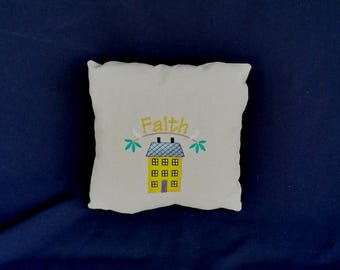 Cuscino, primitivo, casa, paese, fede 12x12 su lino READY TO SHIP