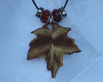 Necklace with beads, Maple leaf, variegated brown and tan READY TO SHIP
