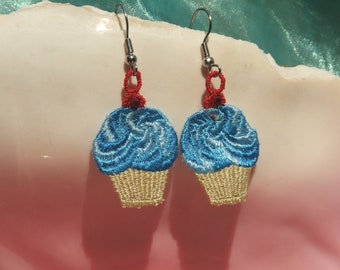 Earrings, Cupcakes, surgical steel,  Blue are READY TO SHIP