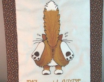 Wall hanging, Wall Art, Embroidered, quilted, Brown cat , "Who said Vet," MADE TO ORDER, custom colors available