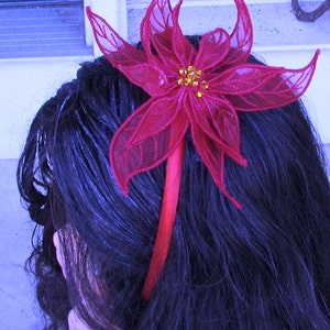Headband with Poinsettia flower, embroidered freestanding lace