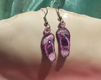 Earrings, FlipFlops, varigated, novelty, stainless steel, pierced, with Swarovski crystal dangle, READY TO SHIP