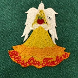 Bless Our Teachers, Embroidered Freestanding Lace, yellow ready to ship