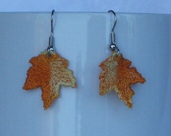 Earrings, Maple leaf, variegated brown or orange, pierced, dangle READY TO SHIP